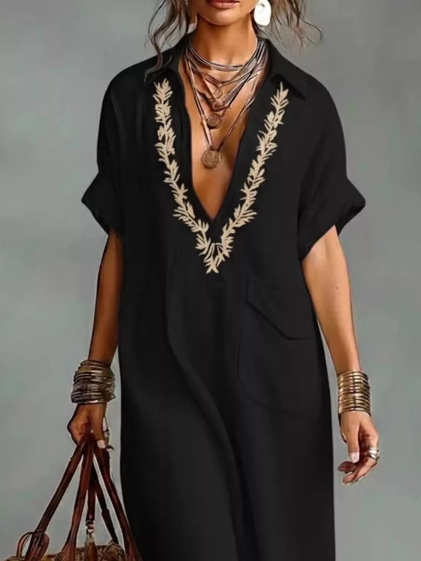 Trendsi Full Size Bohemian Embroidered Maxi Dress Plus Size - Dresses