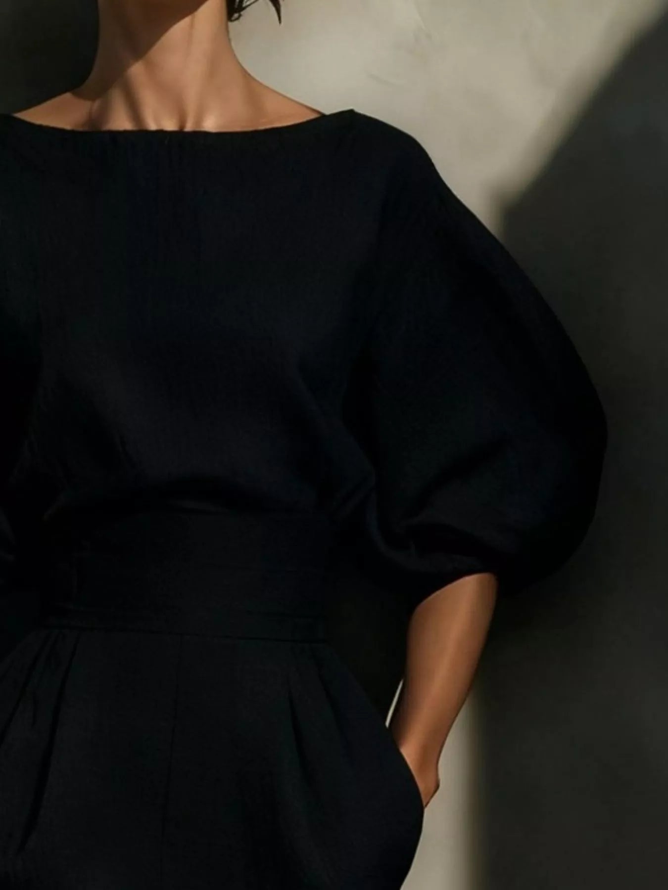 Trendsi Full Size Round Neck Puff Sleeve Midi Dress Plus Size -