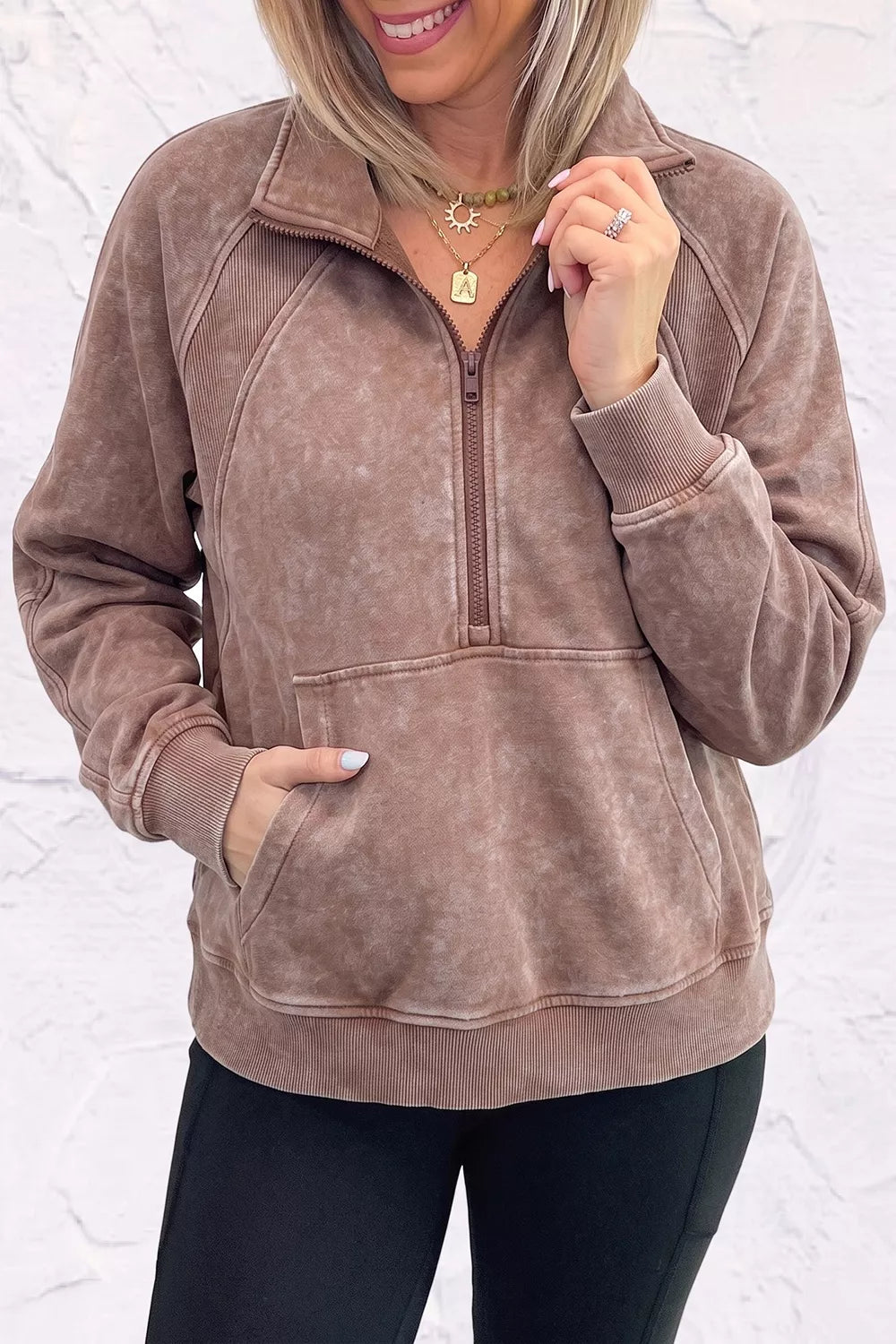 Vintage half-zip ribbed-cuff sweatshirt
