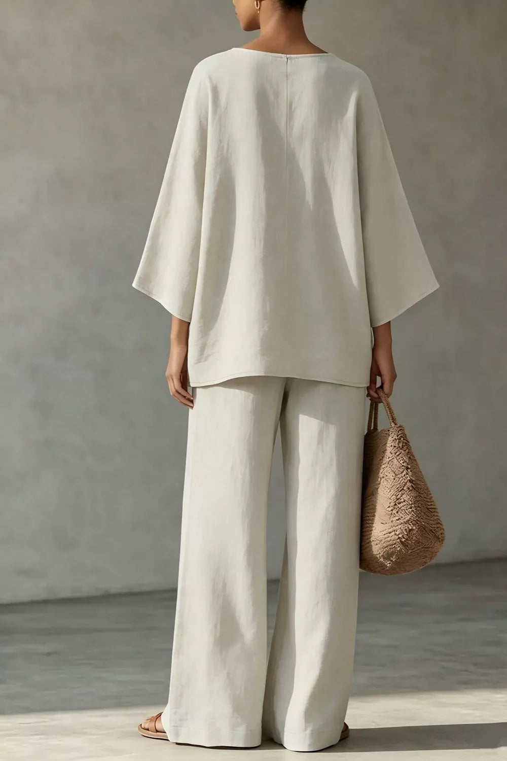 Trendsi Linen Boat Neck Top and Wide-Leg Pants Set -