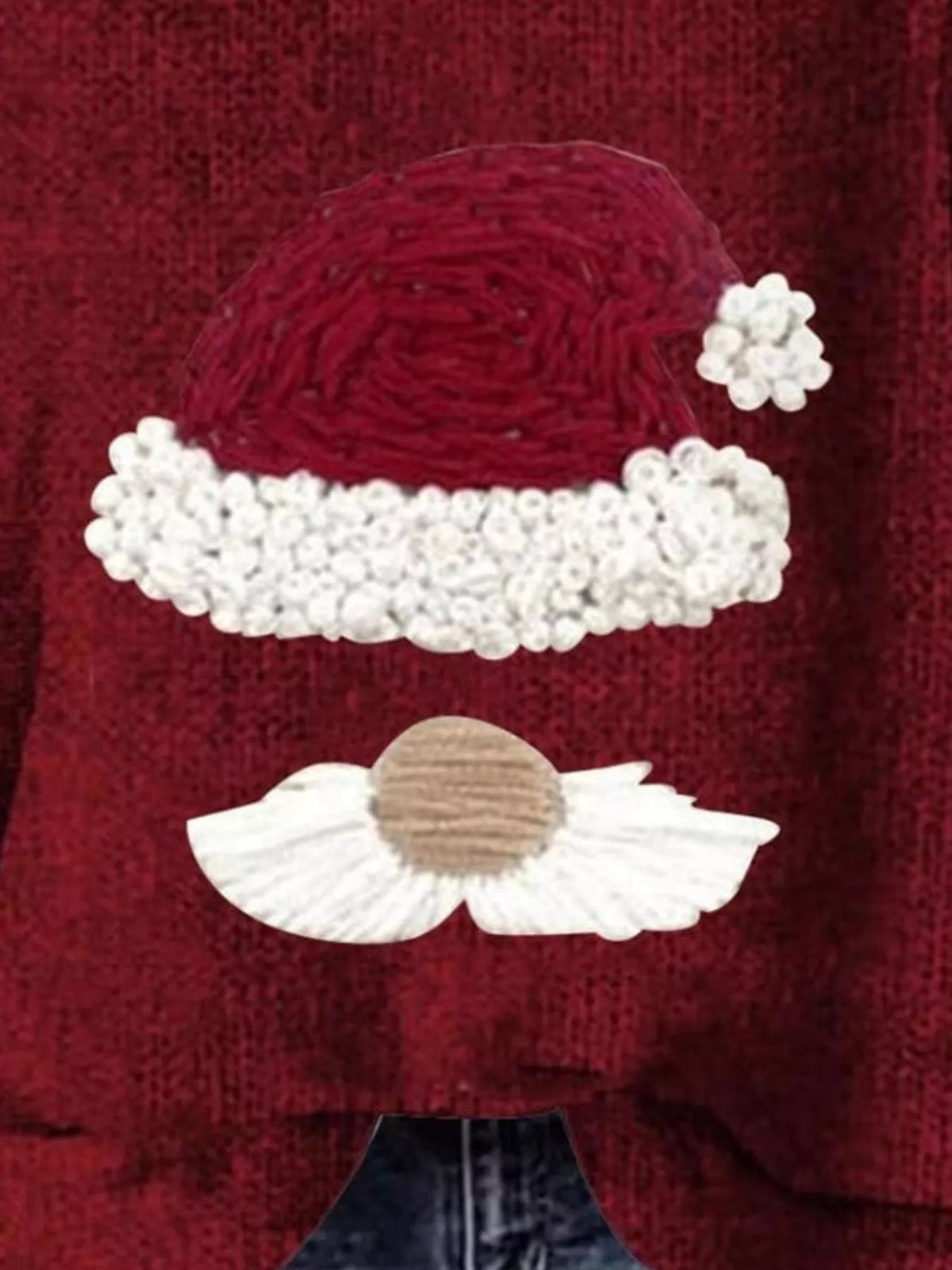 Christmas Graphic Dropped Shoulder Sweater in burgundy, graphic detail