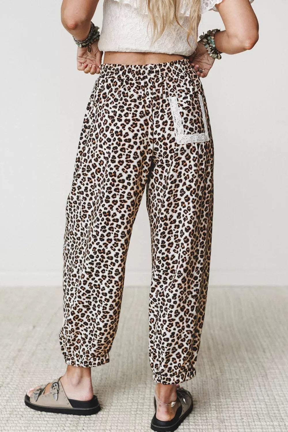 Trendsi Leopard Print Ankle-Length Elastic Waist Pants -