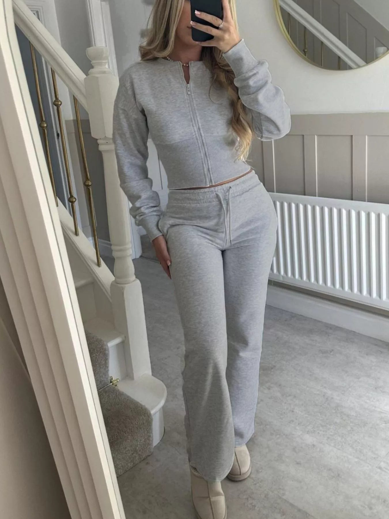 Trendsi Zip-Up Crop Hoodie and High-Waisted Pants Set -