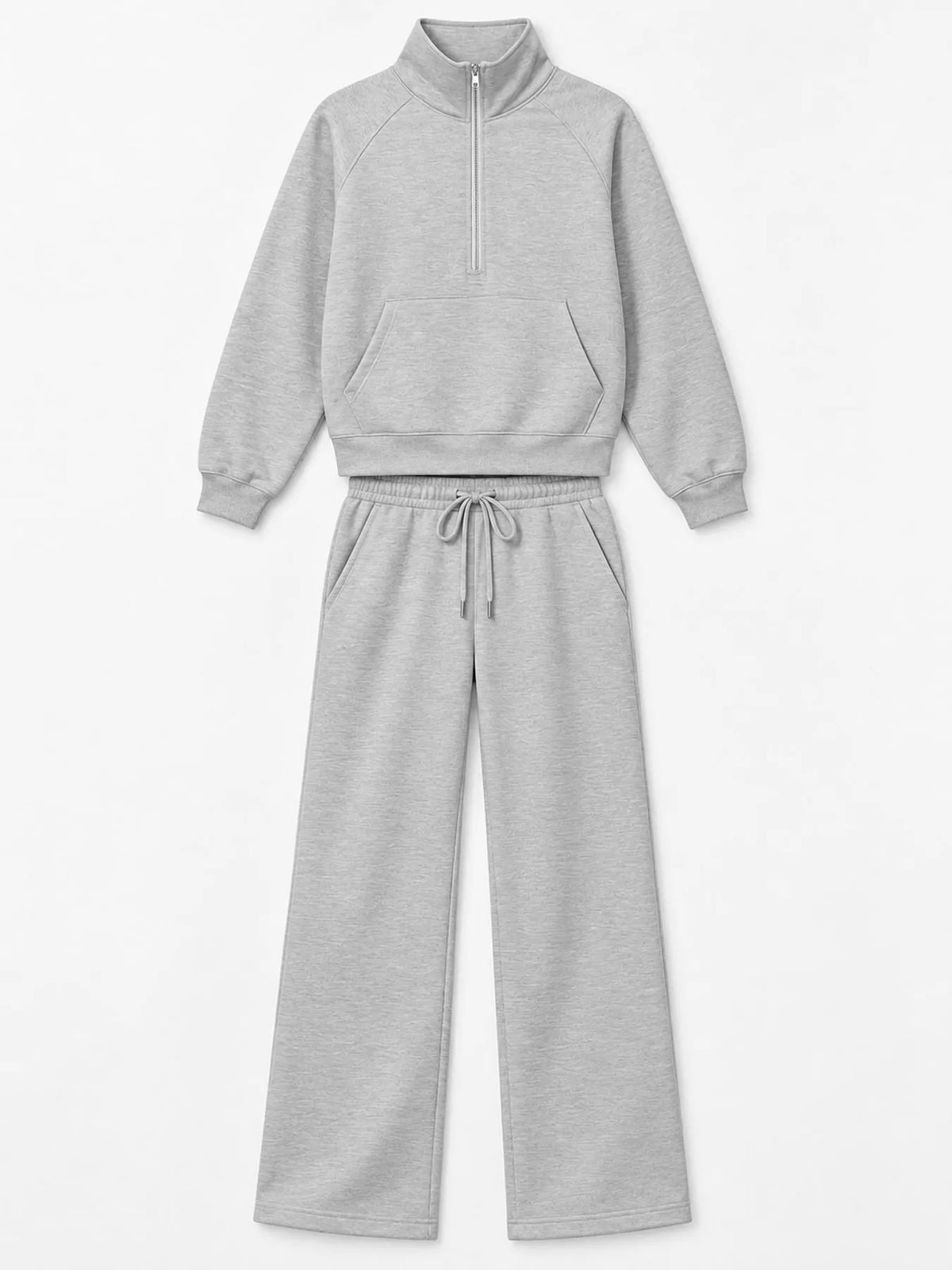 Half-zip top and pants set, light gray flat set