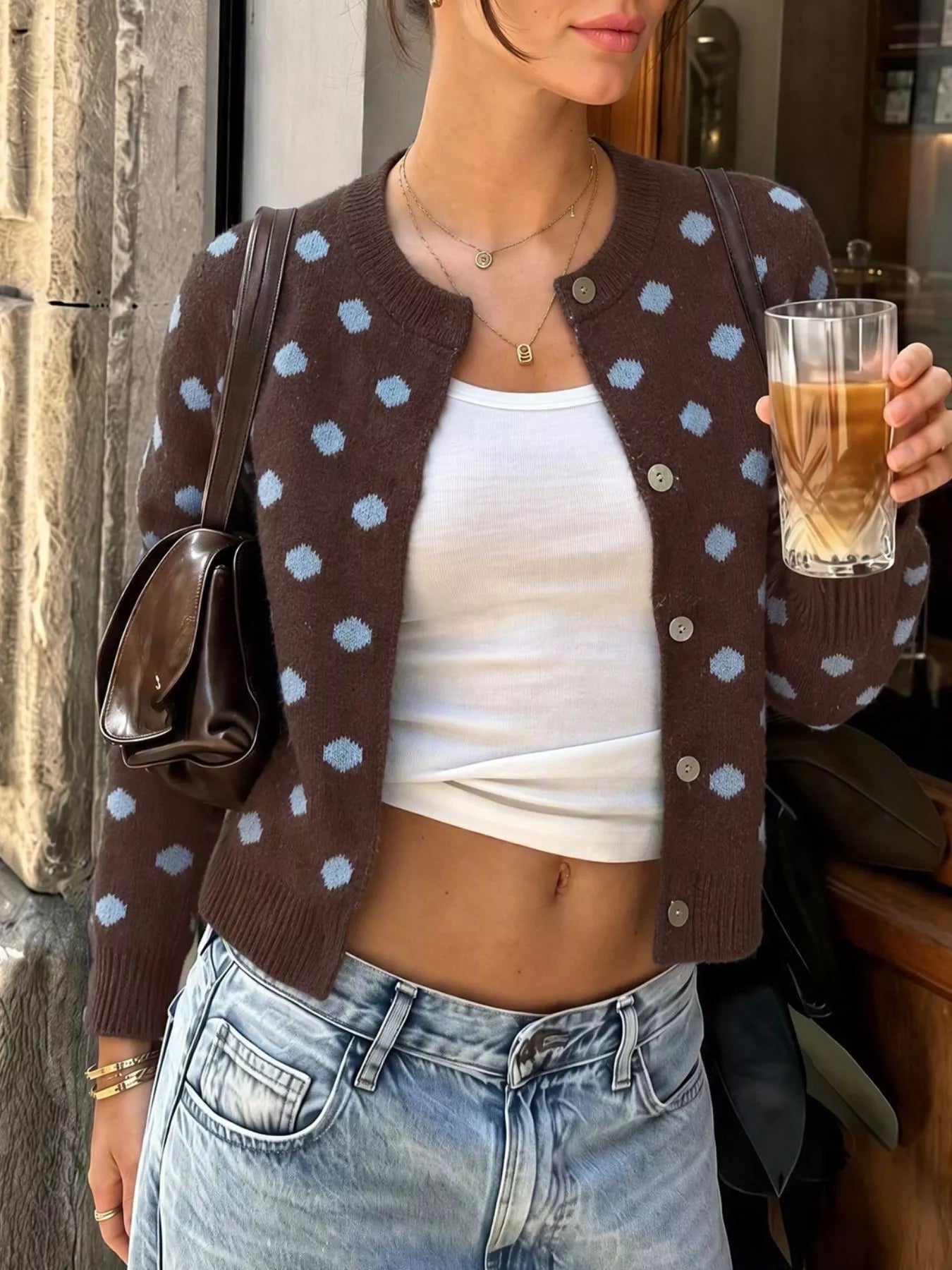 Trendsi Polka Dot Button Up Cardigan -