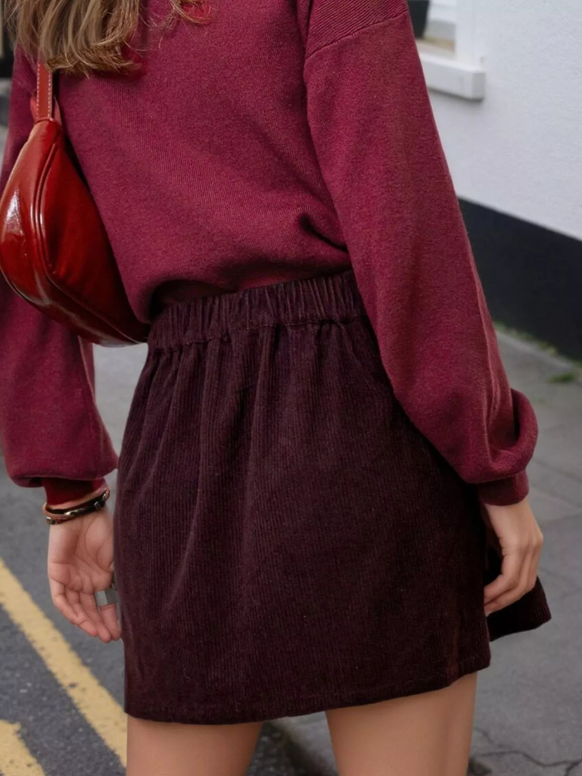 Trendsi High-Waisted Corduroy Mini Skirt -