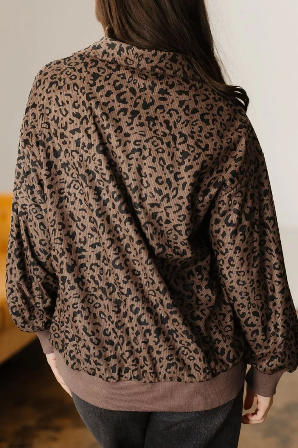 Trendsi Leopard Print Quarter-Zip Sweatshirt -