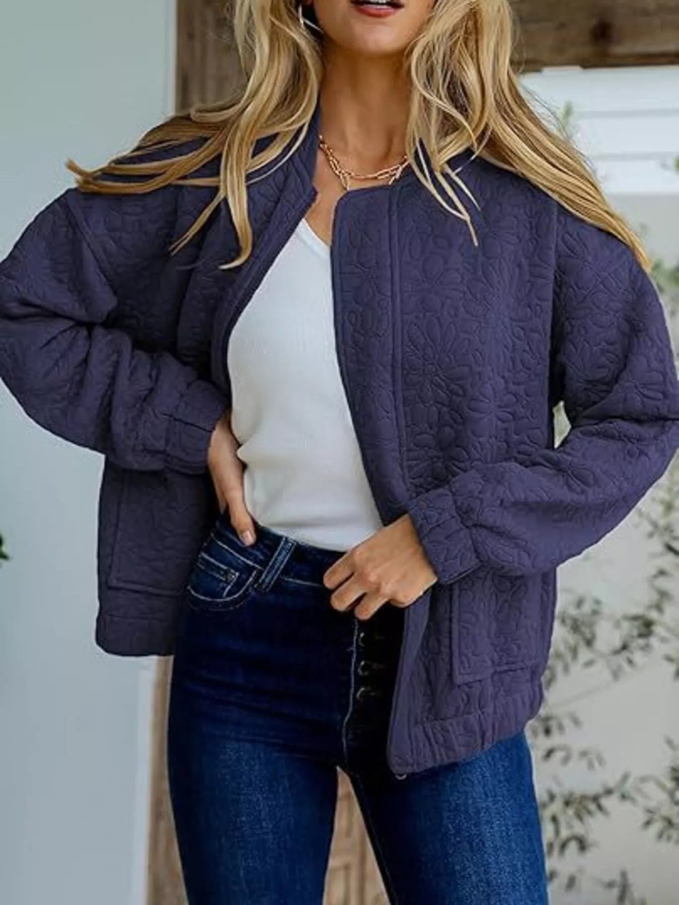 Trendsi Floral Quilted Zip Up Jacket -