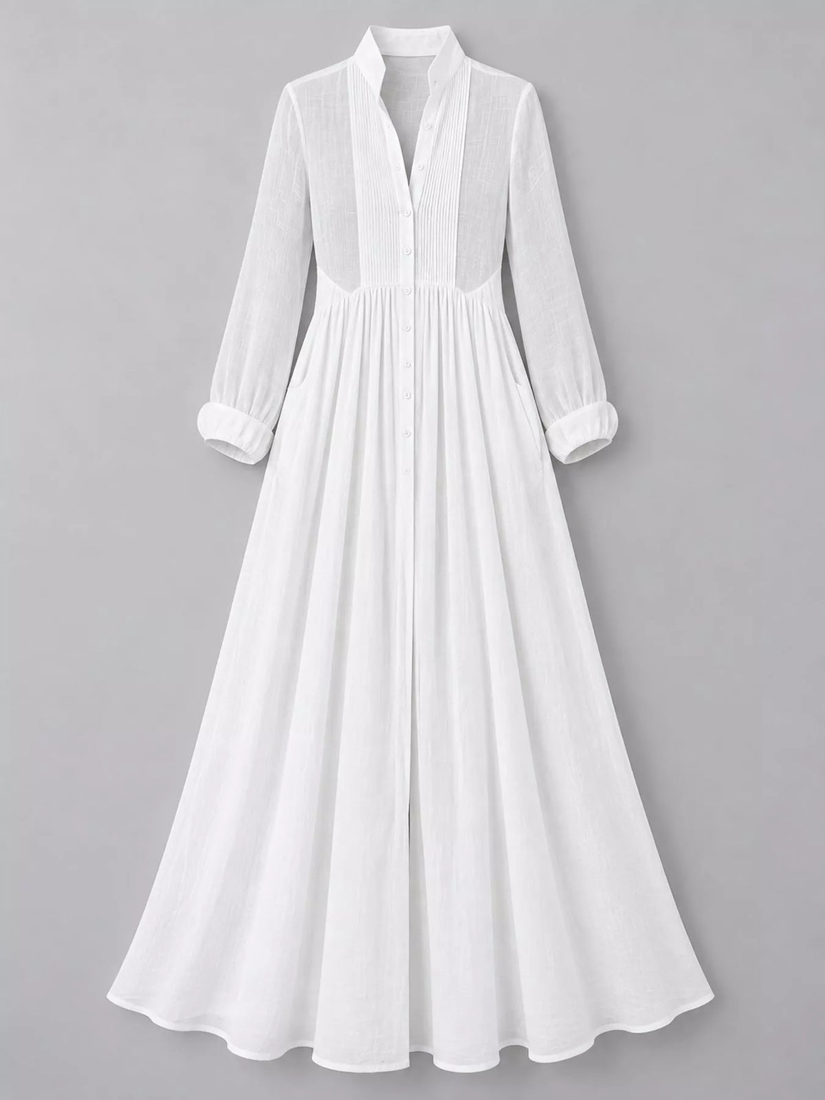 White long sleeve button-front maxi dress, product view