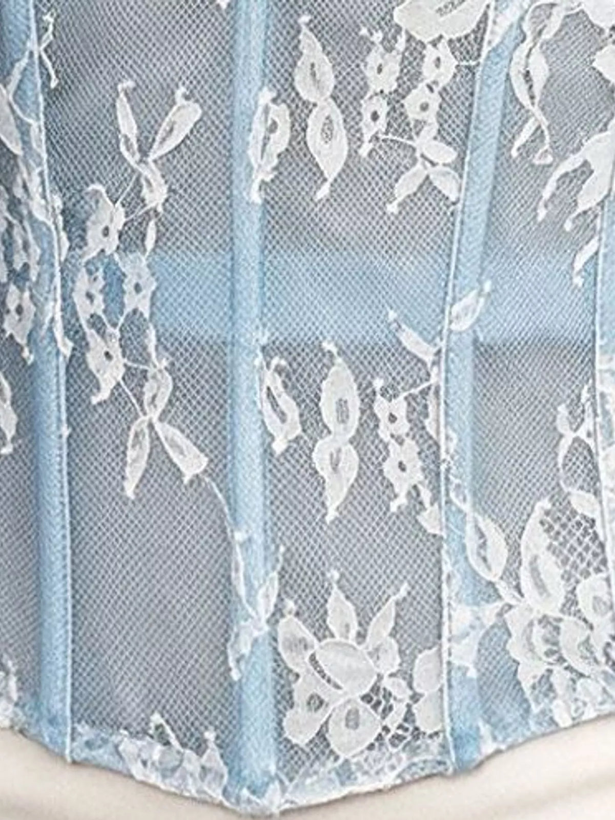 Blue lace corset tube top, detail view