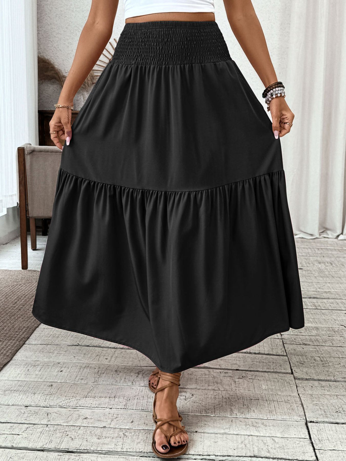 Trendsi Smocked Waist Tiered Skirt -
