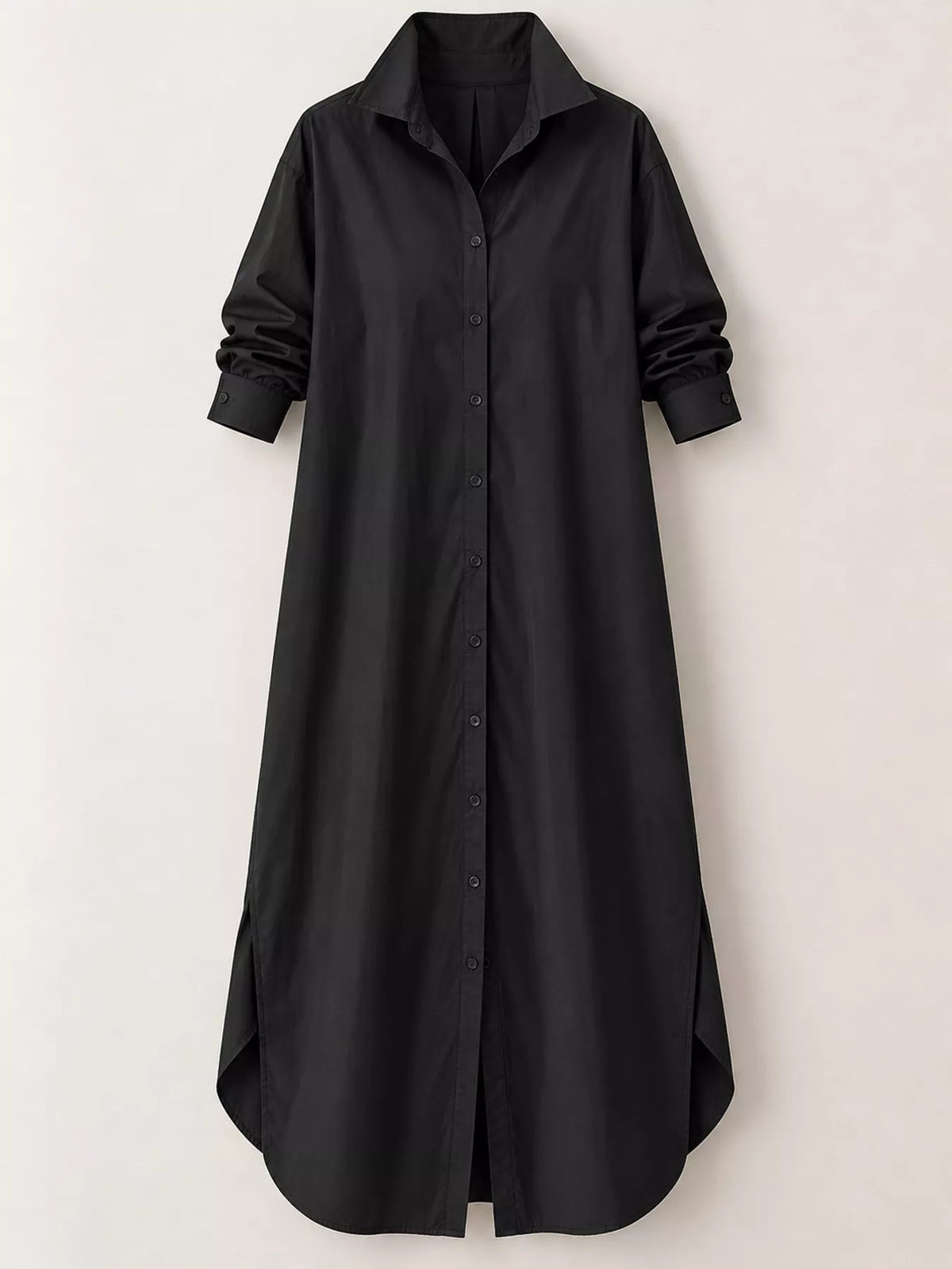 Longline button-down shirt, black hanging front
