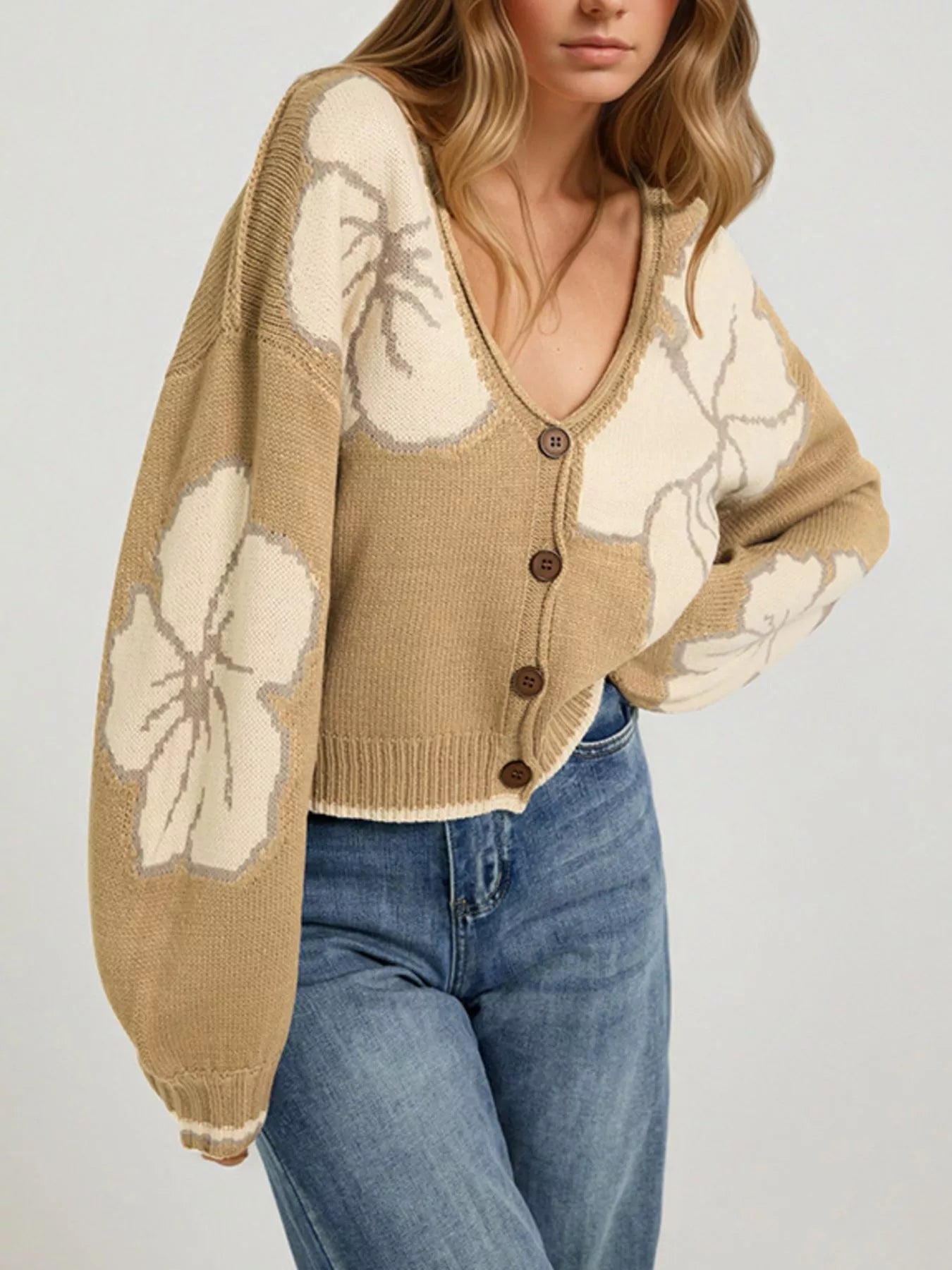Trendsi V-Neck Button-Down Knit Cardigan -