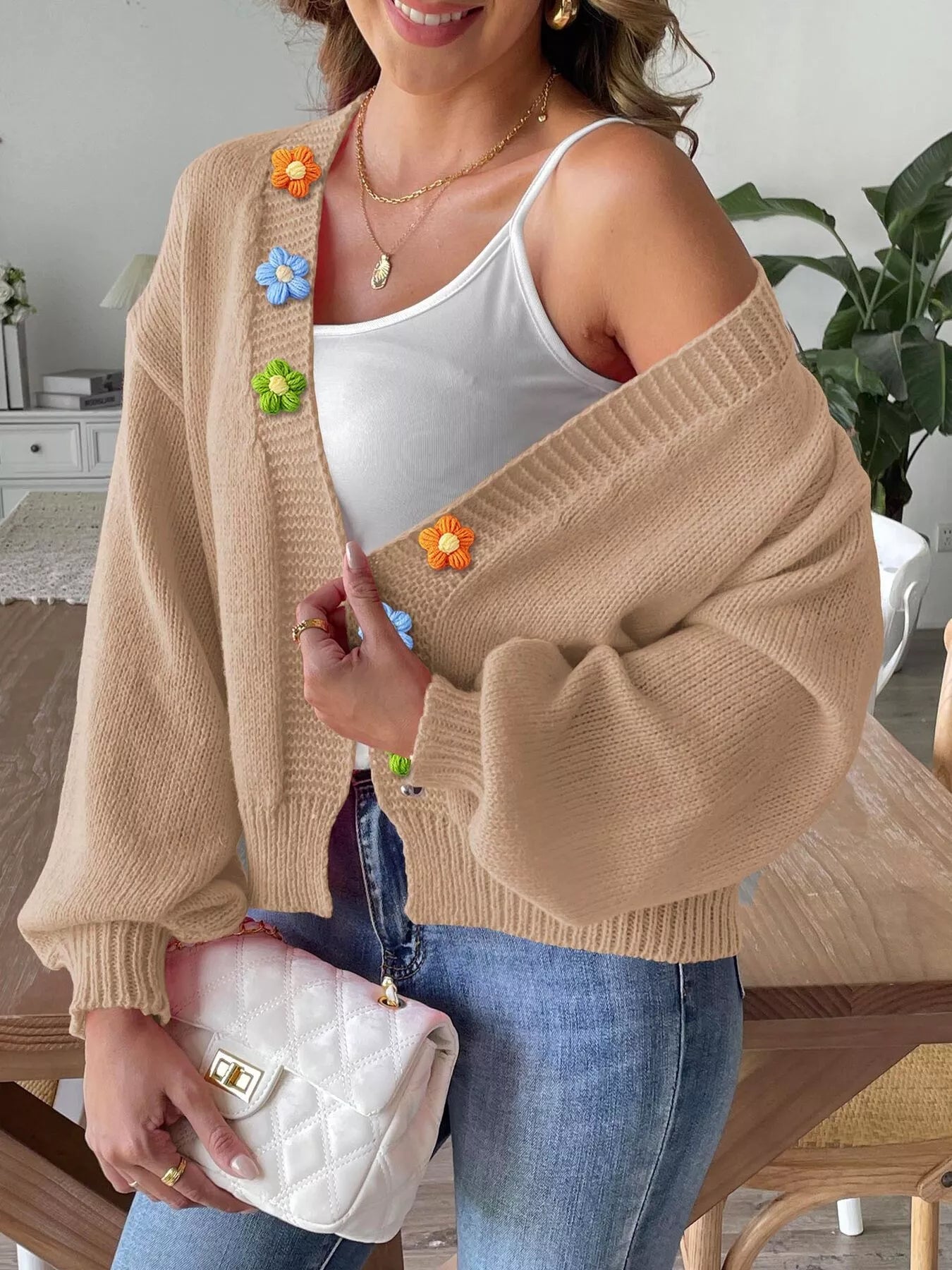 Flower open-front cardigan