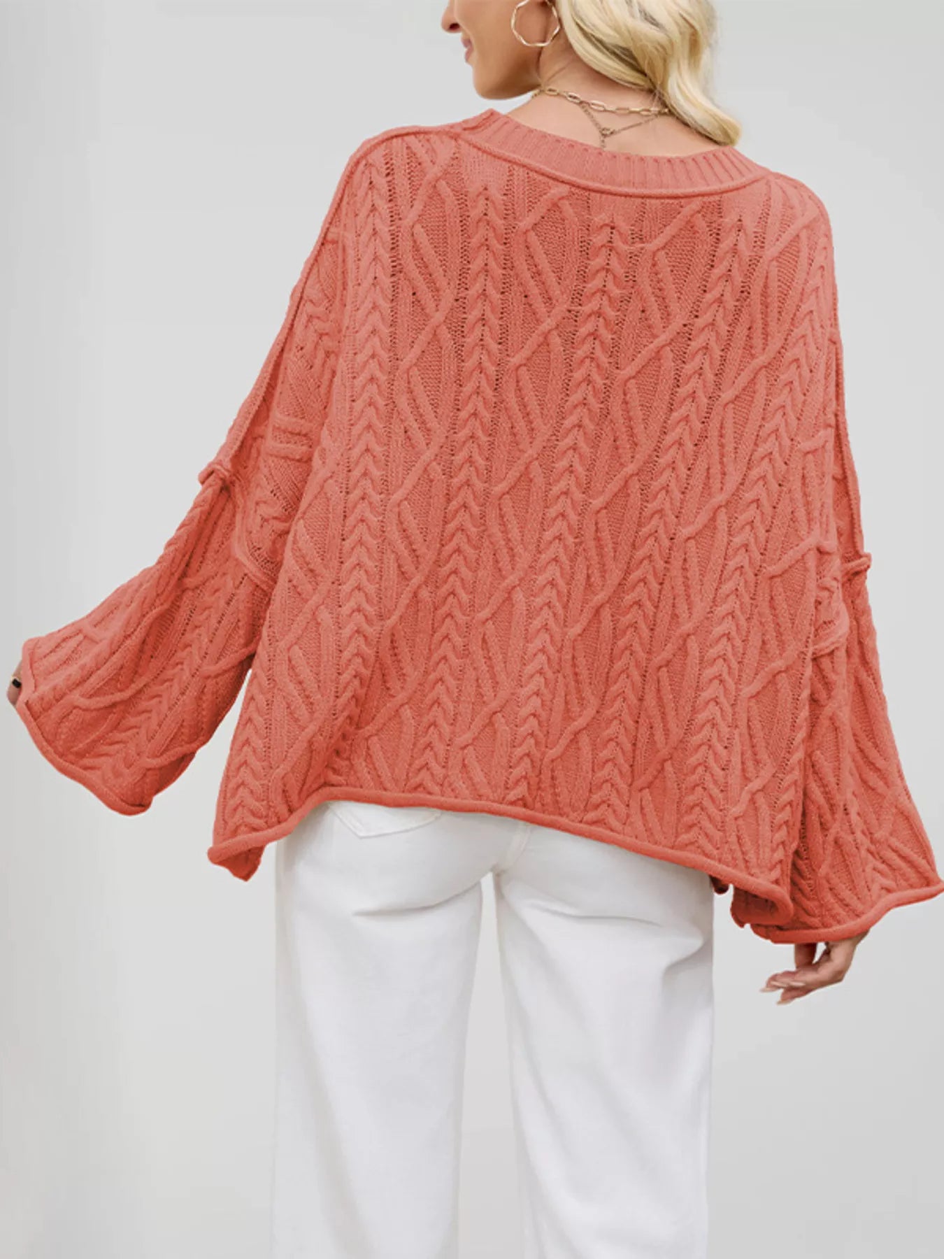 Trendsi Cozy Cable Knit Drop Shoulder Oversize Sweater -