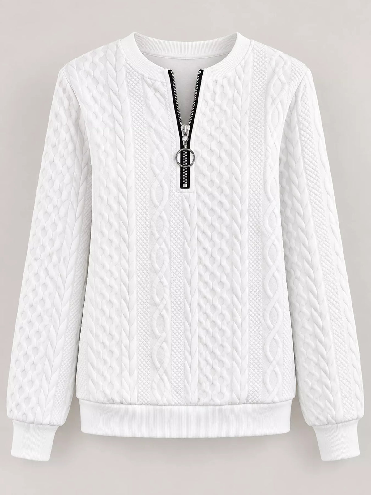 Quarter-Zip Cable Knit Sweatshirt — garment front