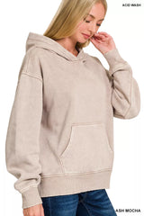 Trendsi Zenana Fleece Acid Wash Kangaroo Pocket Hoodie -