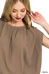 Trendsi Zenana Woven Drawstring Tie Side Sleeveless Top -