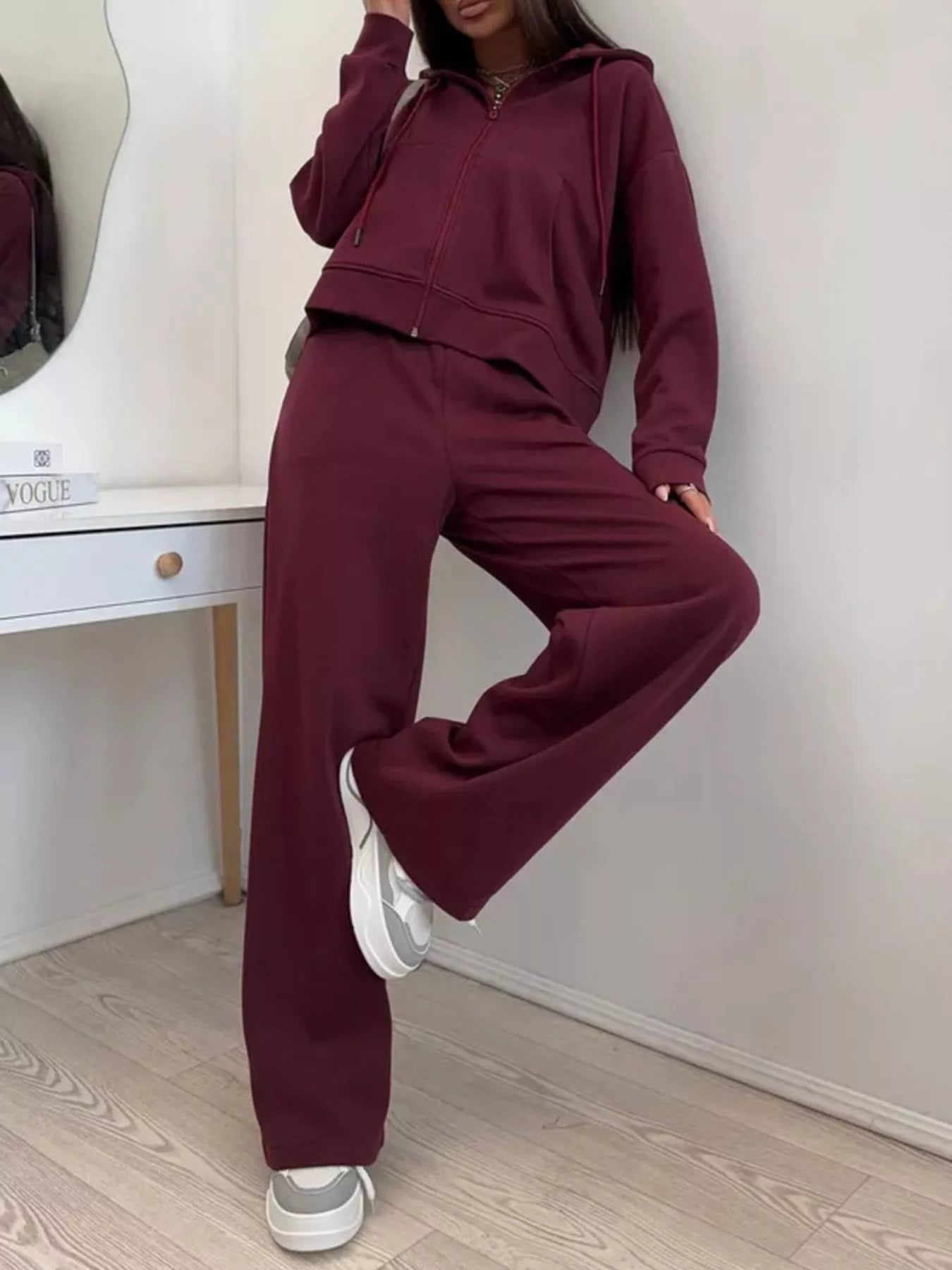 Trendsi Zip-Up Hoodie and Wide-Leg Pants Set -