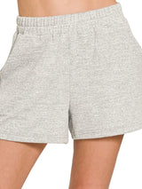 Trendsi Zenana Soft Melange Hacci Elastic Waist Band Shorts -