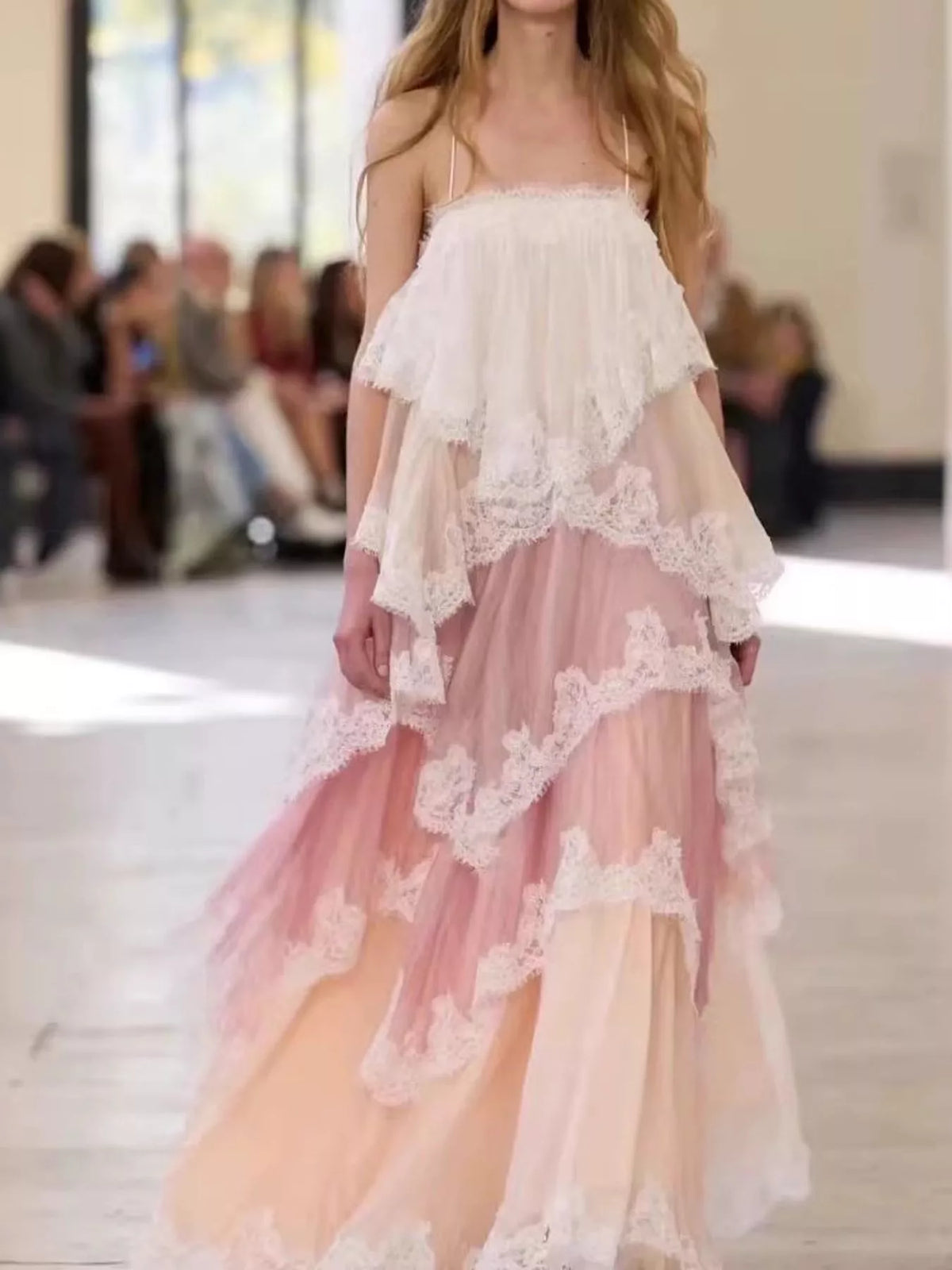spaghetti-strap maxi dress, front view on model