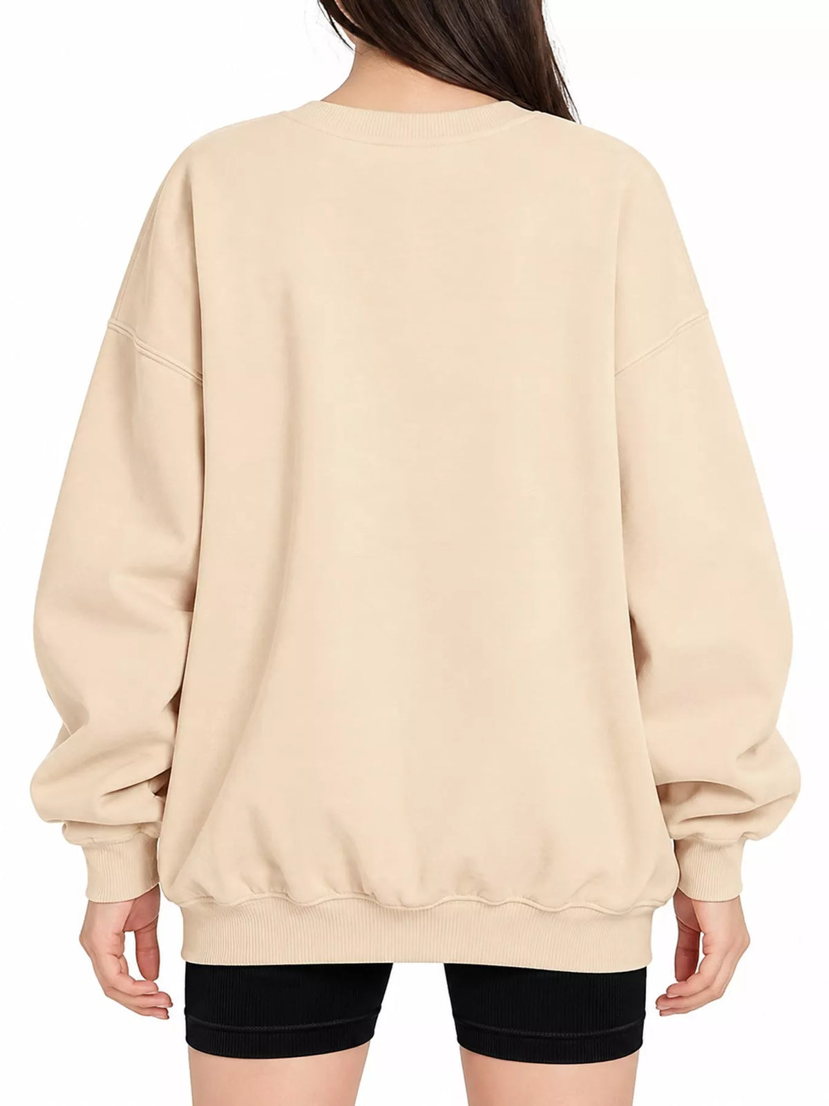 Ribbed Trim Crew Neck Sweatshirt in cream, back view
