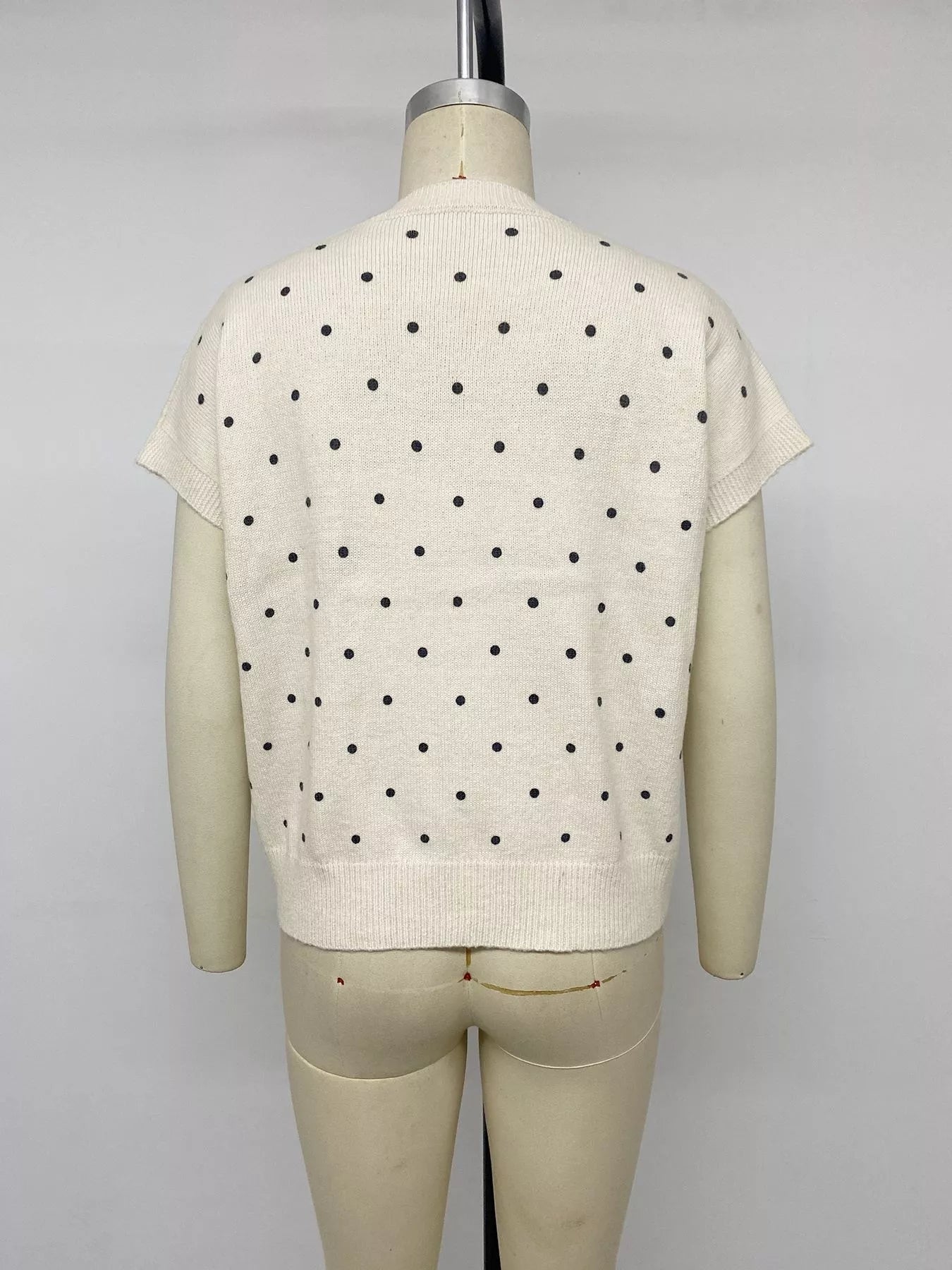 Trendsi Polka Dot Short Sleeve Knit Sweater -