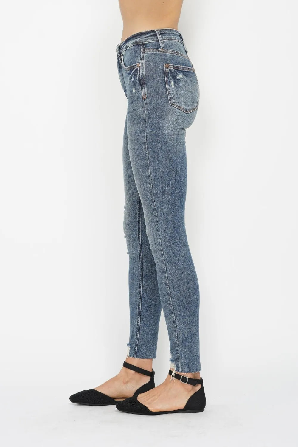 Trendsi Judy Blue Full Size Tummy Control Vintage Wash Hem Destroy Skinny Jeans - Pants