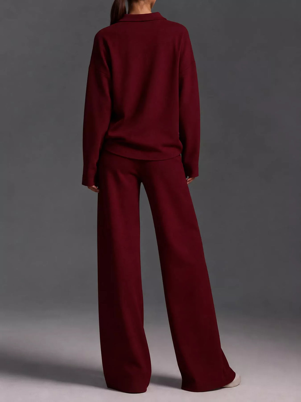Polo top and pants set, burgundy back