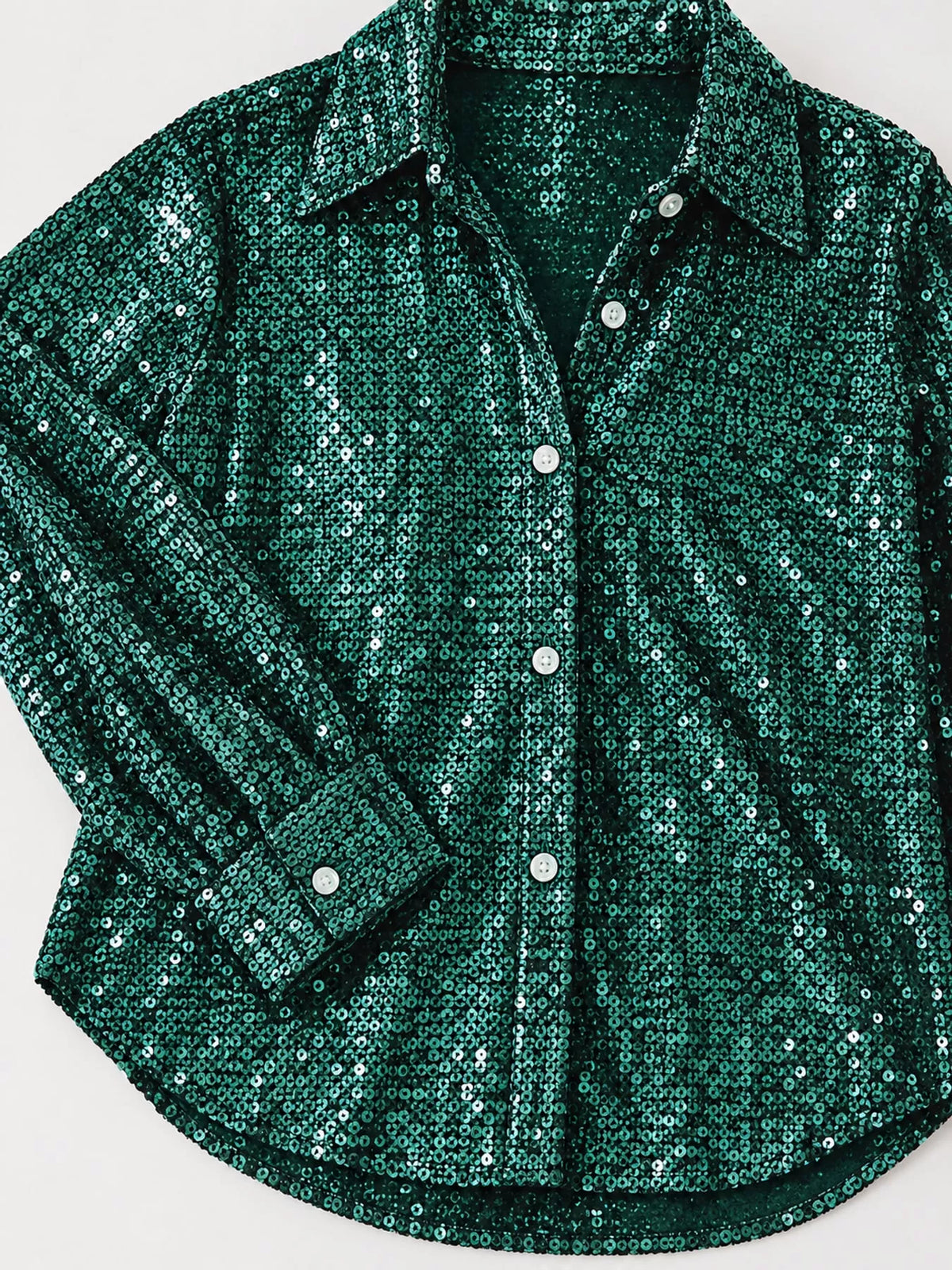 Sequin shirt, green cuff detail