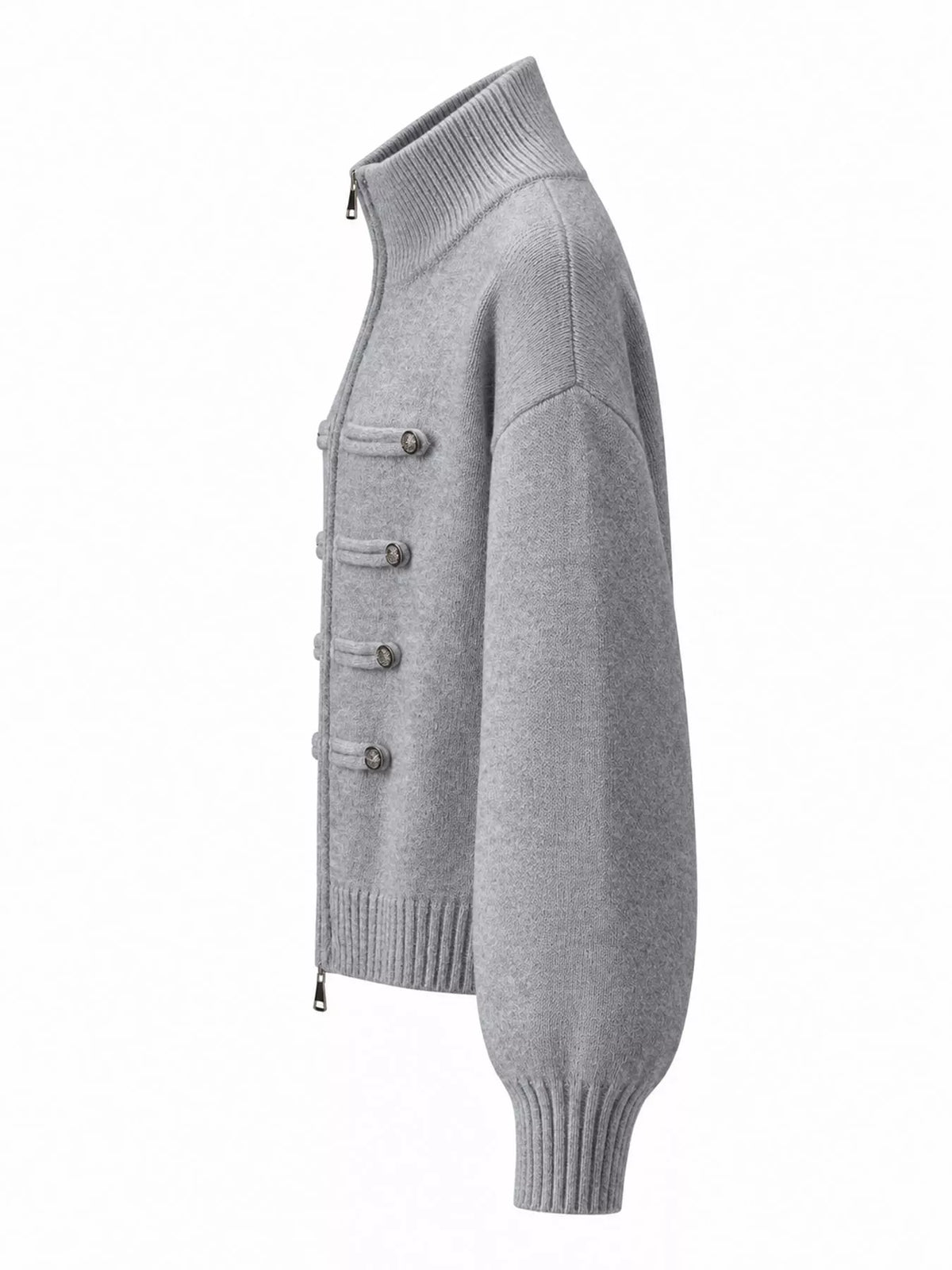 Gray turtleneck zip-up cardigan