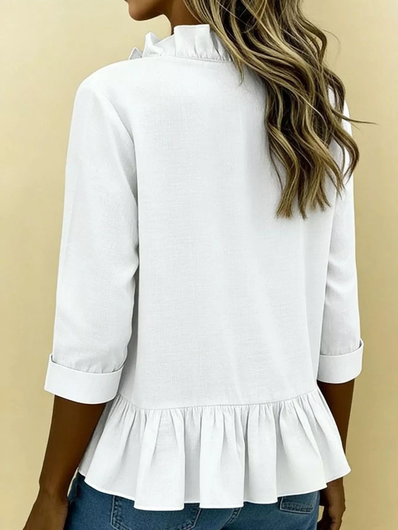 Trendsi Full Size Ruffled V-Neck Long Sleeve Blouse Plus Size -