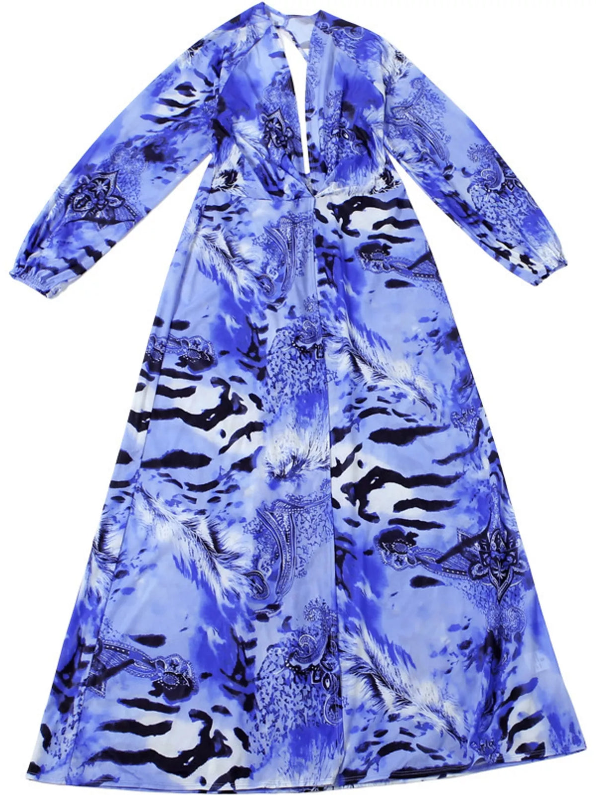 Printed maxi dress, blue flat lay
