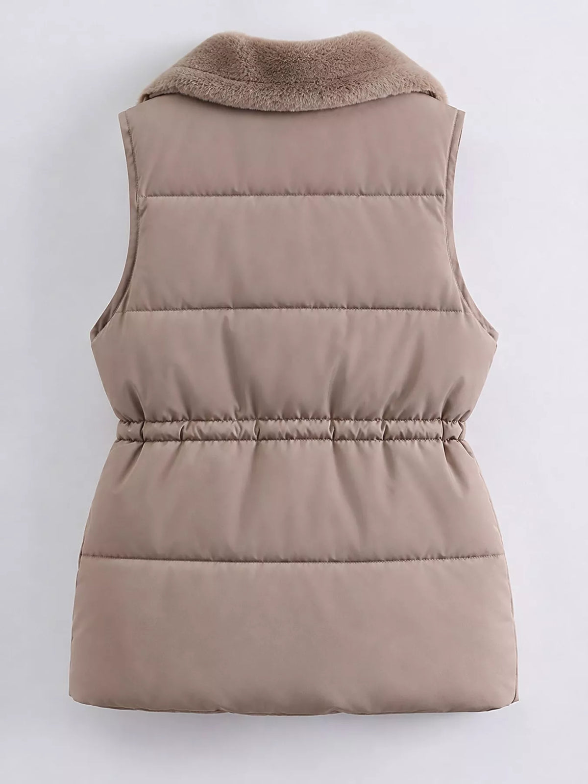 Faux-fur-trim vest, taupe back
