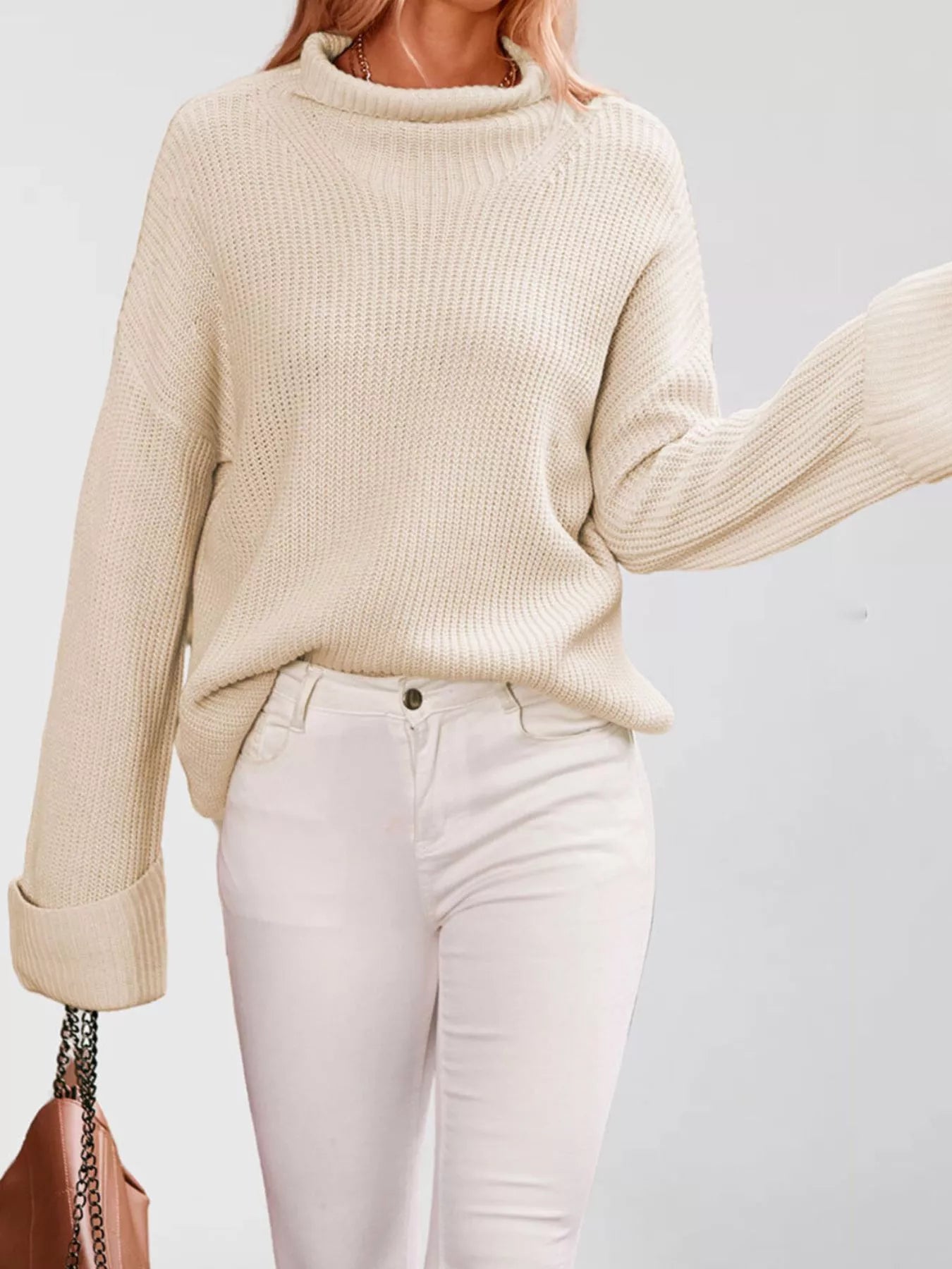 Trendsi Mock Neck Dropped Shoulder Sweater -