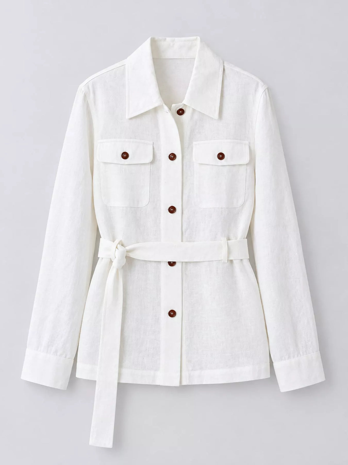 Belted shacket, white flat front