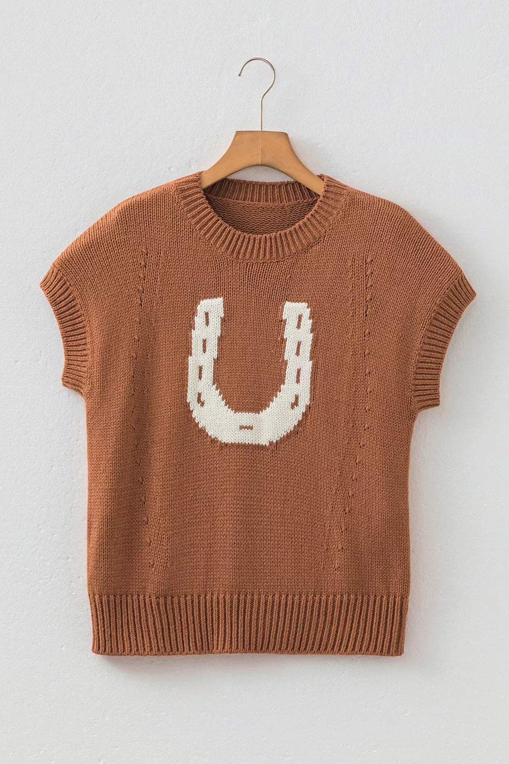 Trendsi Western Horseshoe Pattern Short Sleeve Knit Sweater -