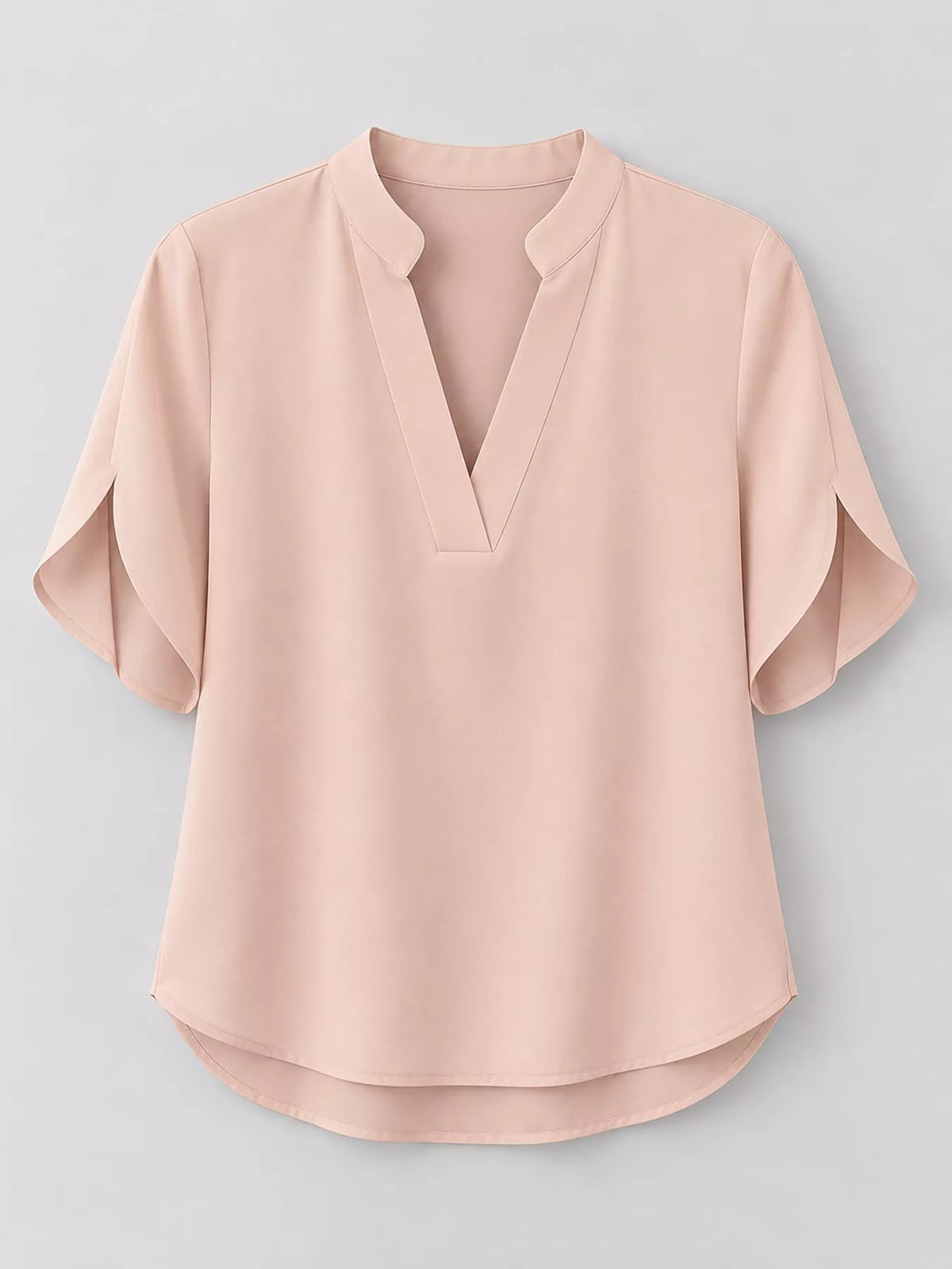 Women's Notched Slit Short Sleeve Blouse in peach — flat lay view