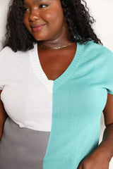 Trendsi Color Block V-Neck Knit Top - Shirts
