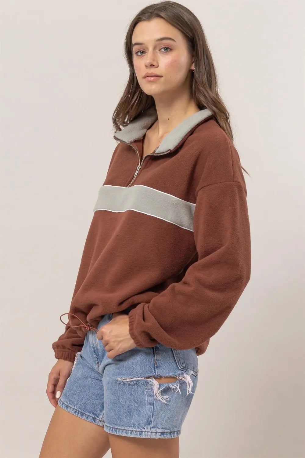 Color-block fleece half-zip sweatshirt