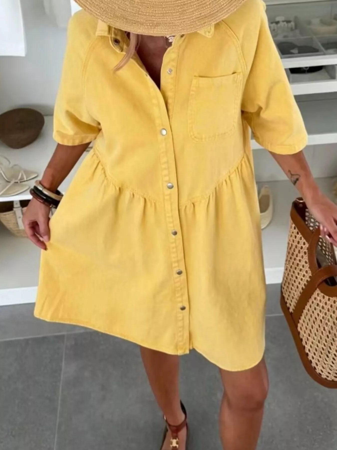 Trendsi Button Up Denim Shirt Dress -