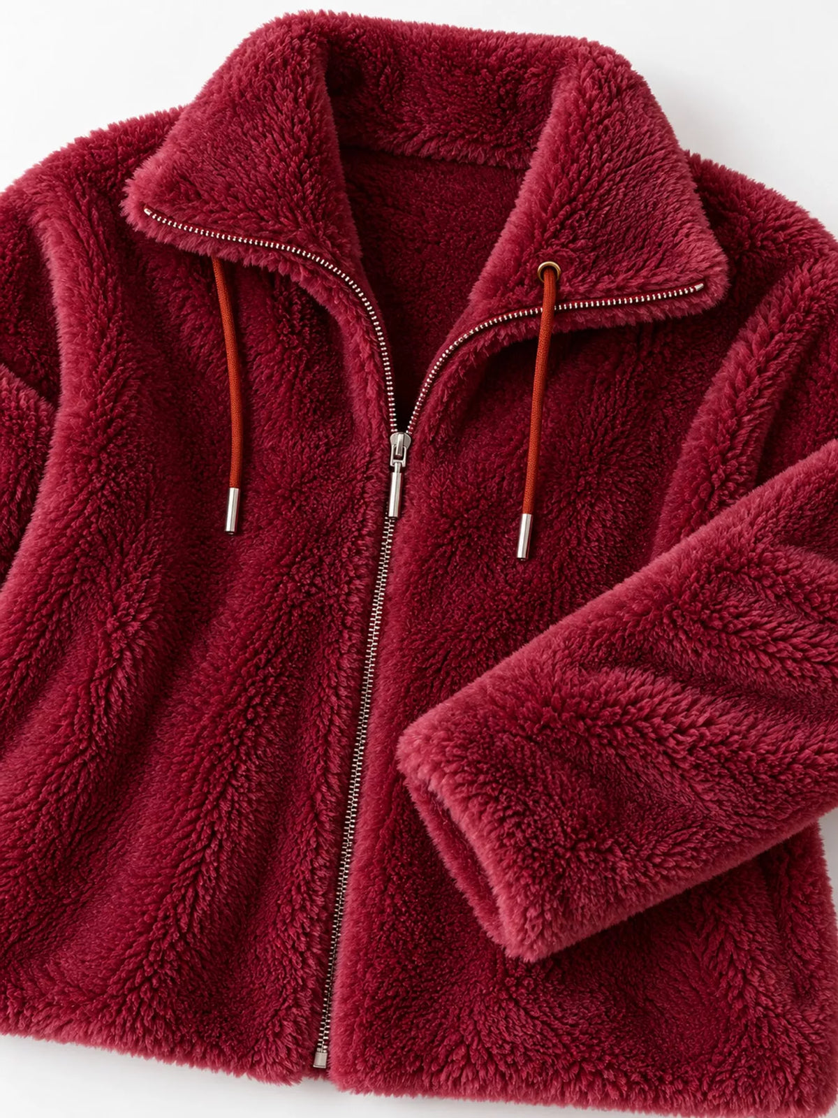 Faux-fur jacket, burgundy texture detail