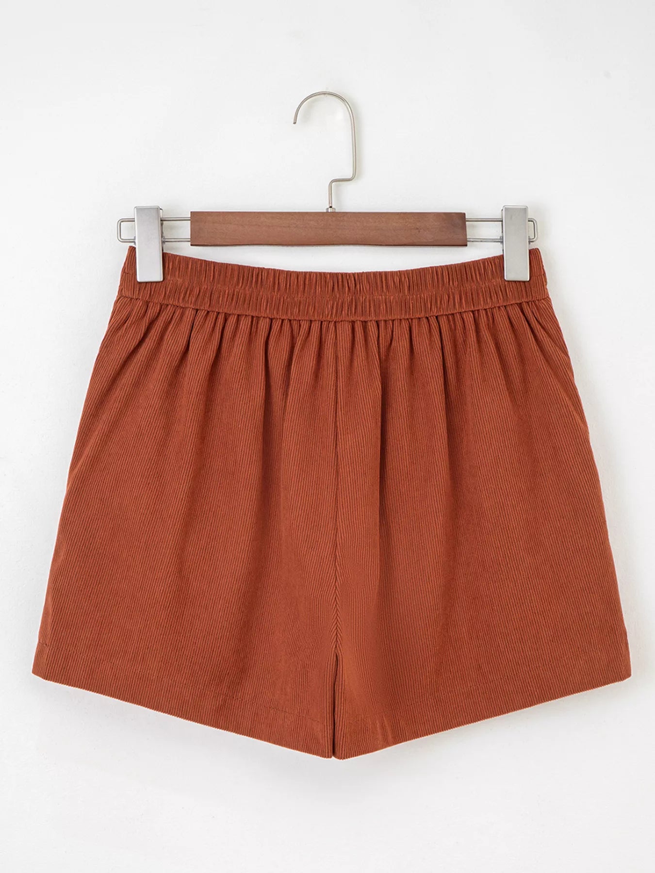 Trendsi Button Decor Scalloped Edge High Waist Corduroy Shorts -