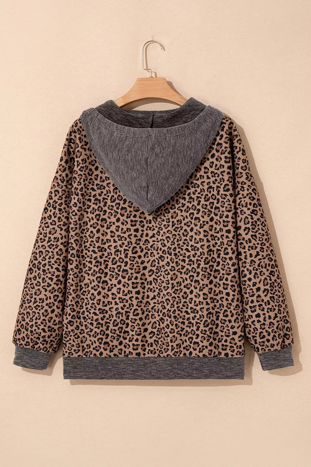 Trendsi Leopard Print Quarter-Zip Hoodie -