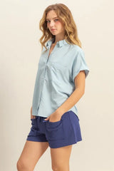 Trendsi HYFVE Button Down Collared Neck Short Sleeve Shirt - Pants