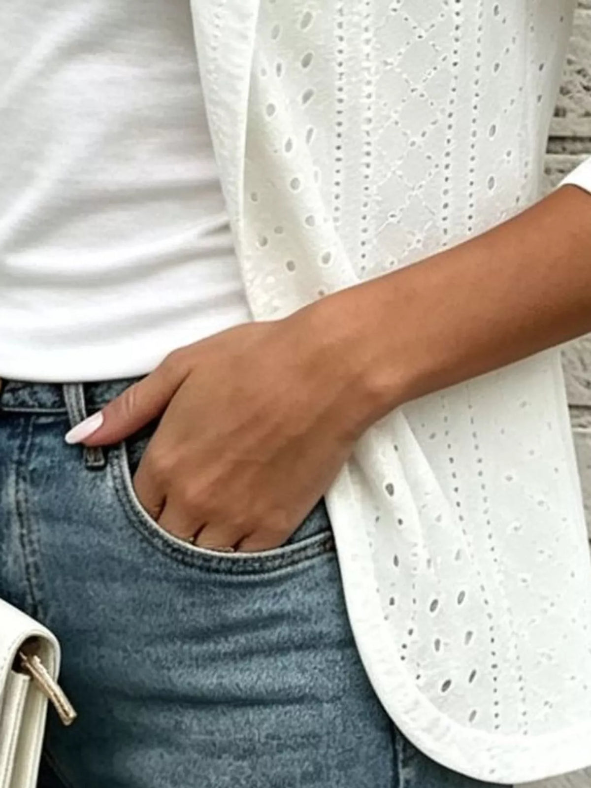 Eyelet Open-Front Cardigan — garment construction details