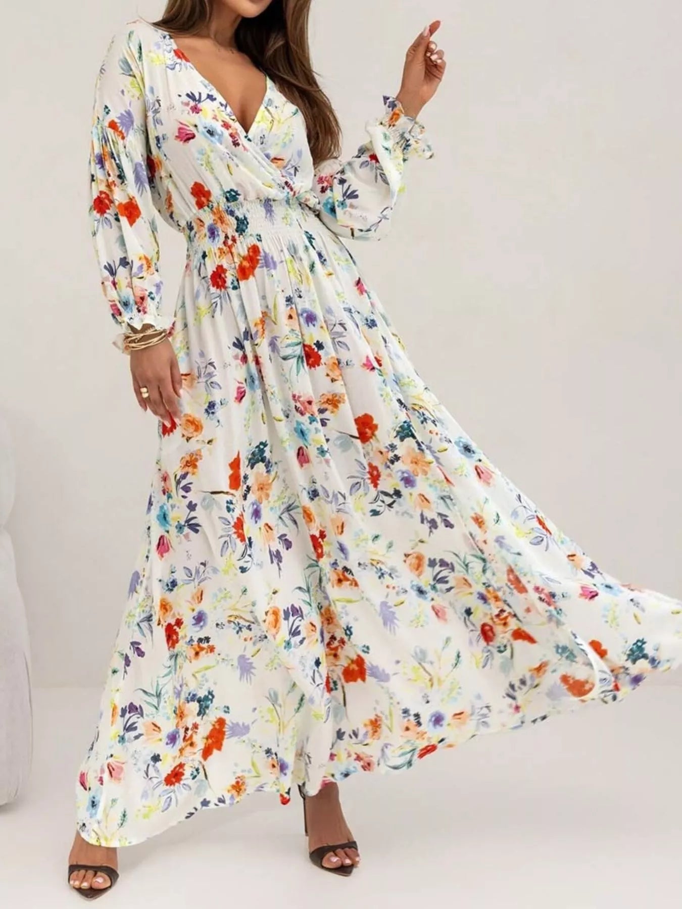 Trendsi Bohemian Printed Maxi Dress with Plunging Neckline -