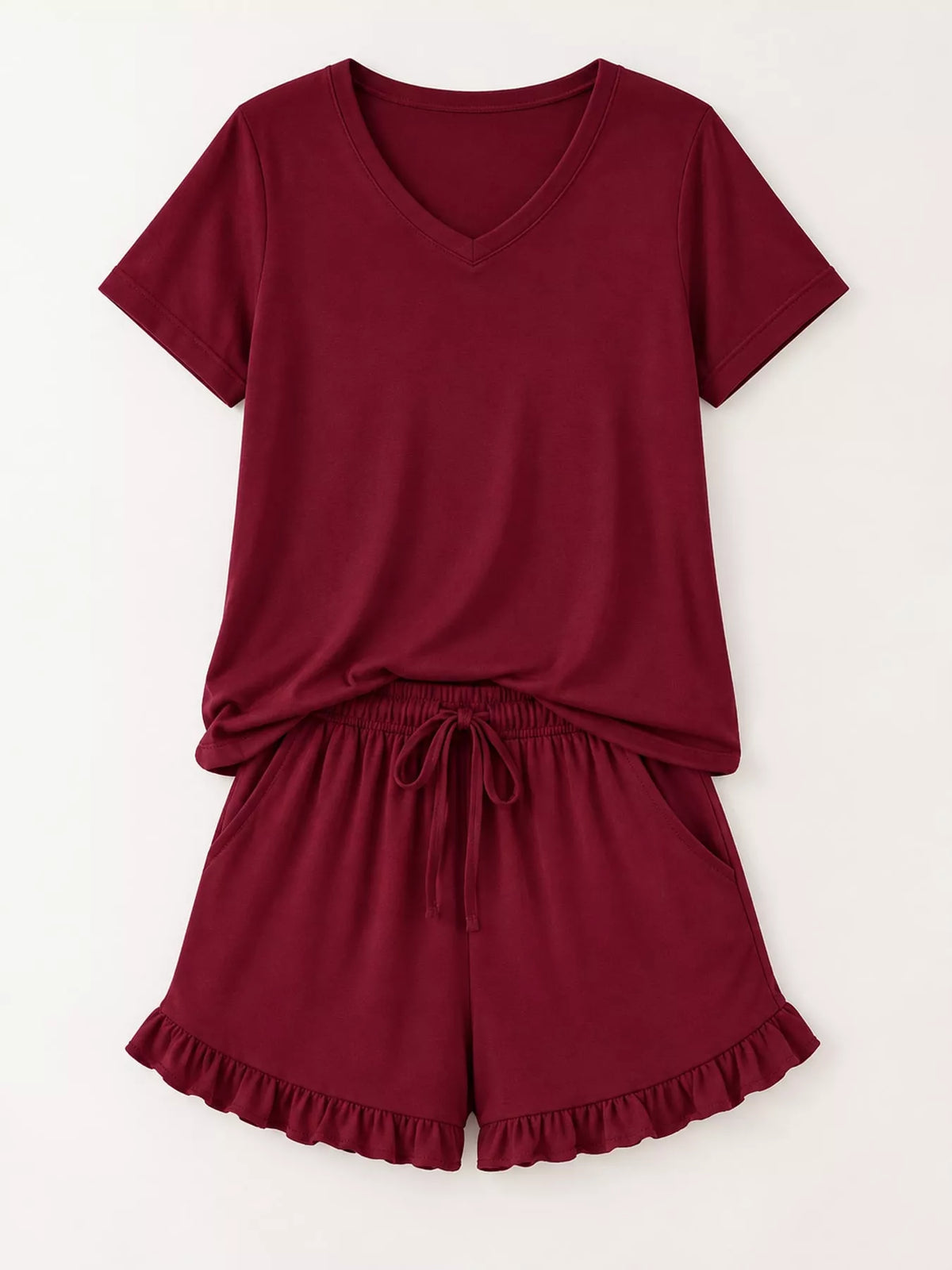 V-Neck Short Sleeve Lounge Set — garment front