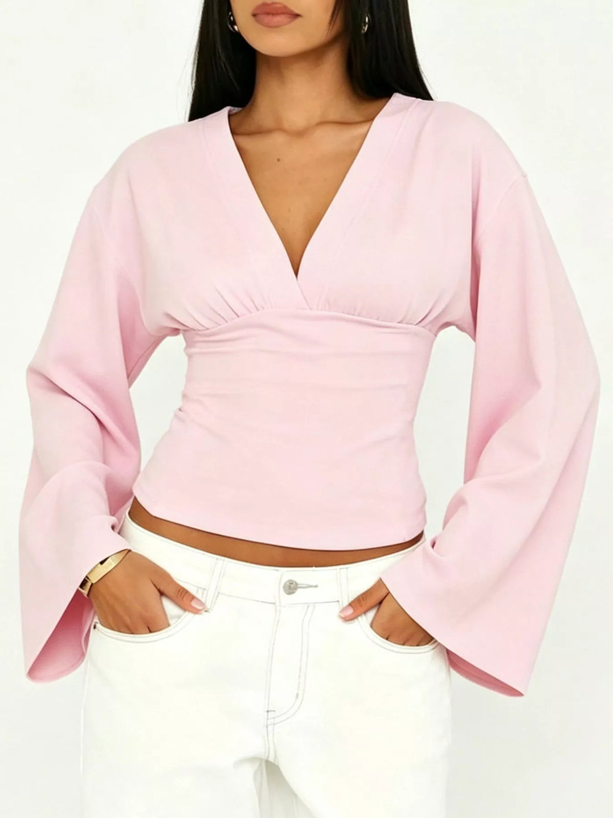Women's V-Neck Flare Sleeve Blouse — alternate view 2
