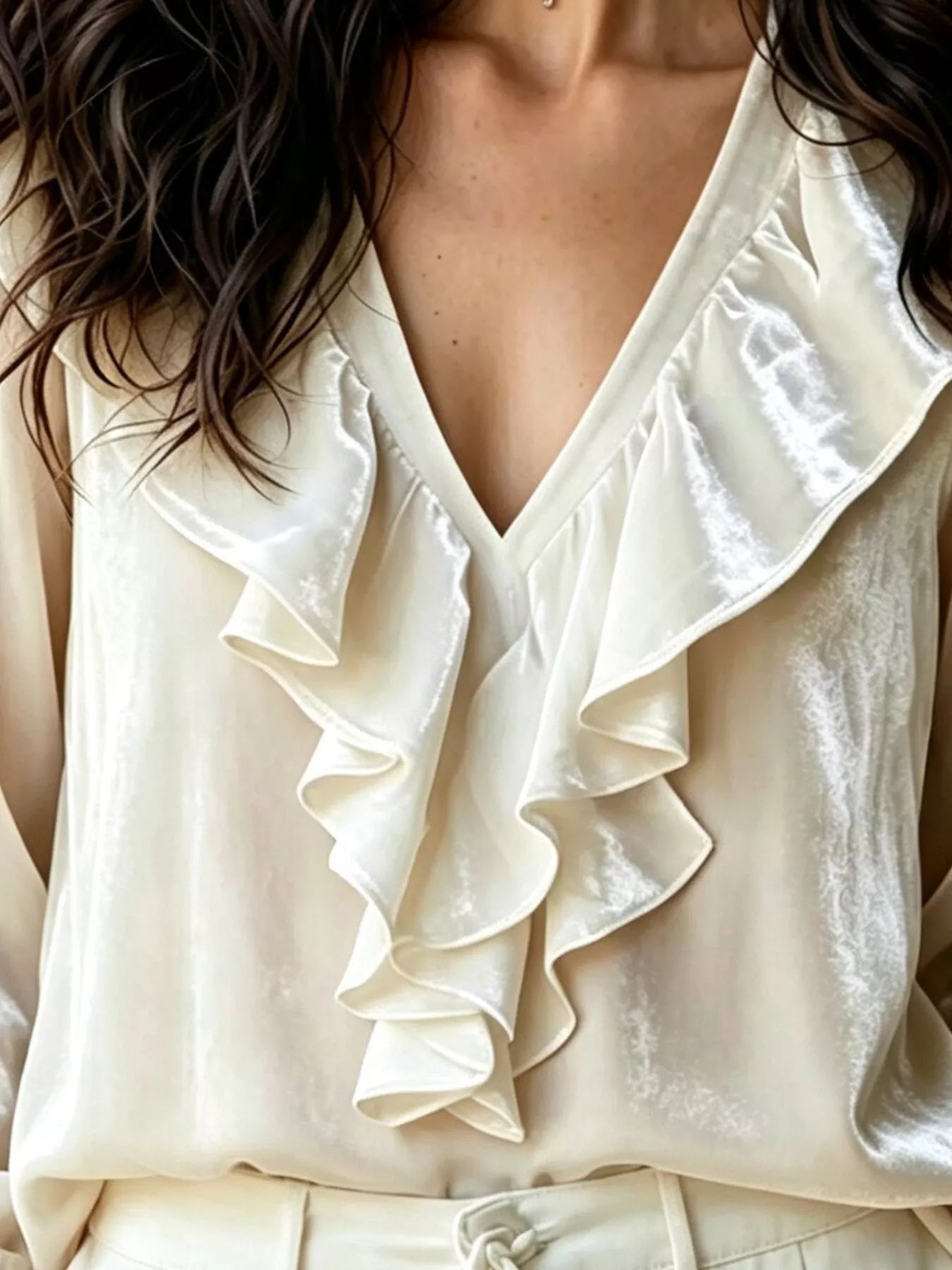 Trendsi Ruffled V-Neck Long Sleeve Blouse -